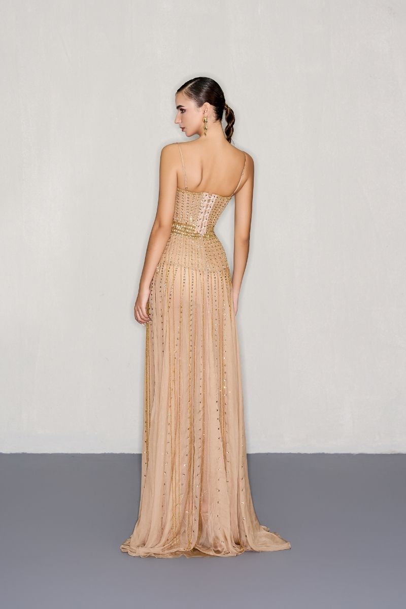 EMBELLISHED CORSET BODICE GOWN