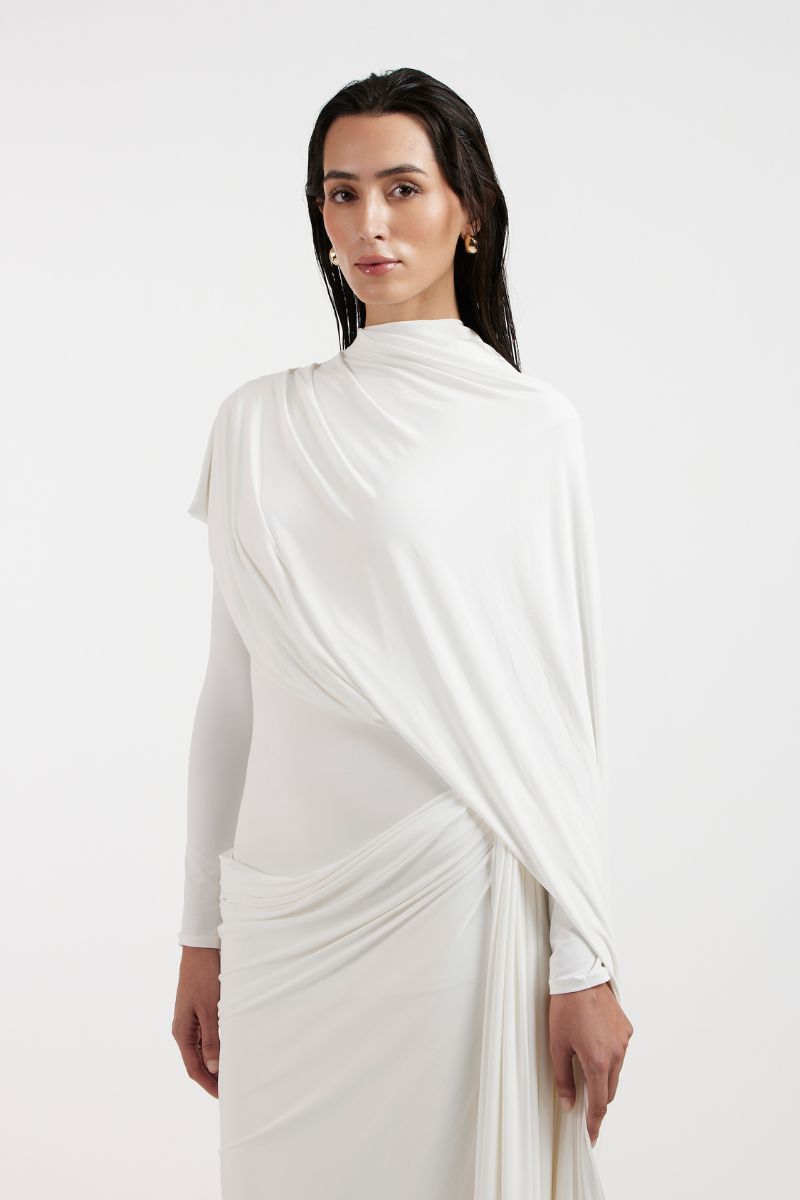 NADIA WHITE DRAPED GOWN