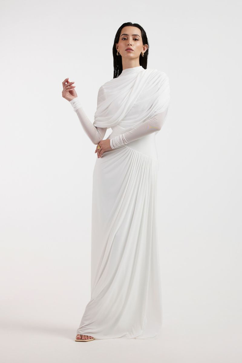 VALERIA WHITE DRAPED GOWN