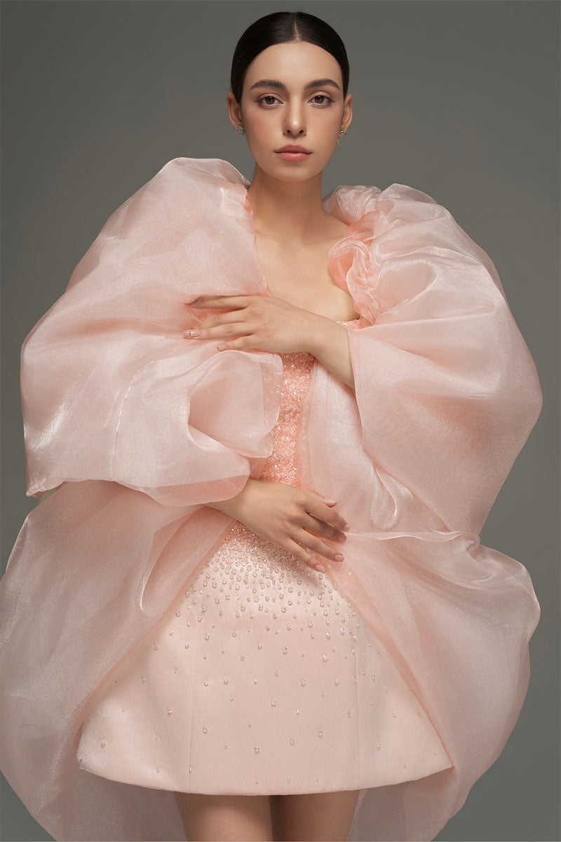 BUSTIER BEADED MINI DRESS IN LIGHT PINK