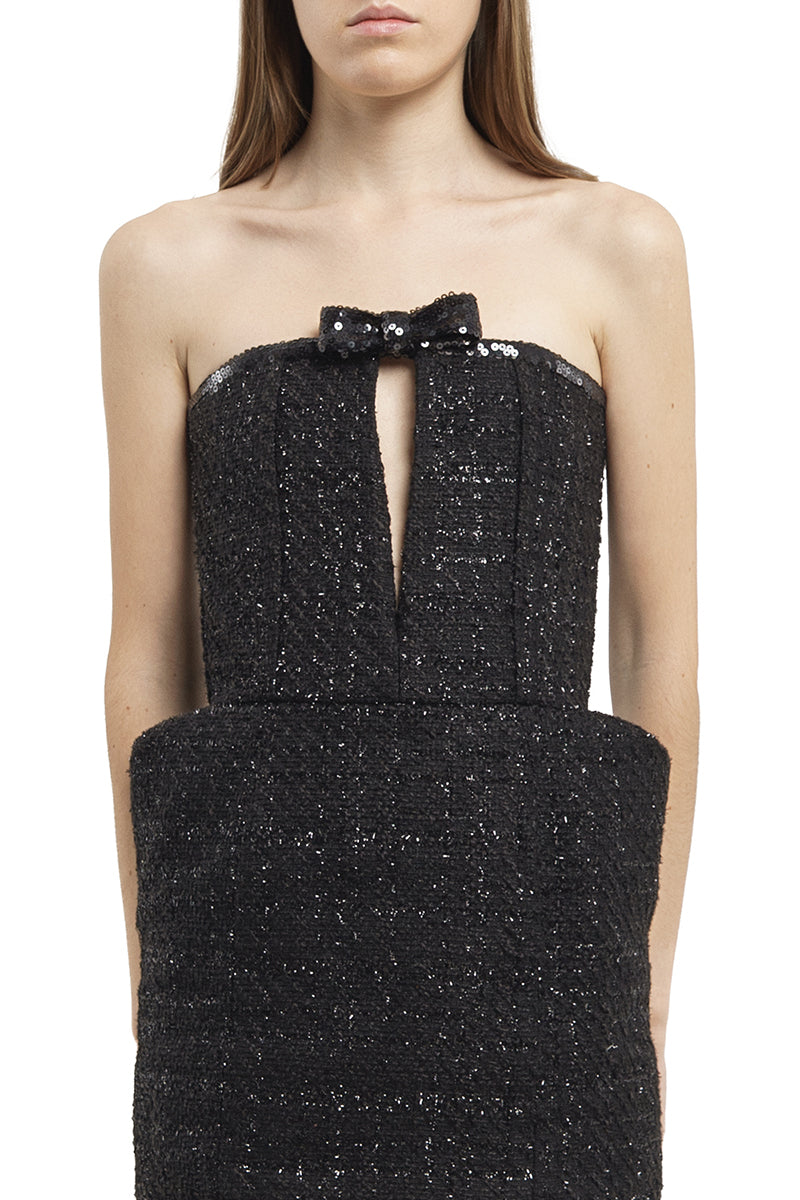 TWEED MINI DRESS IN BLACK