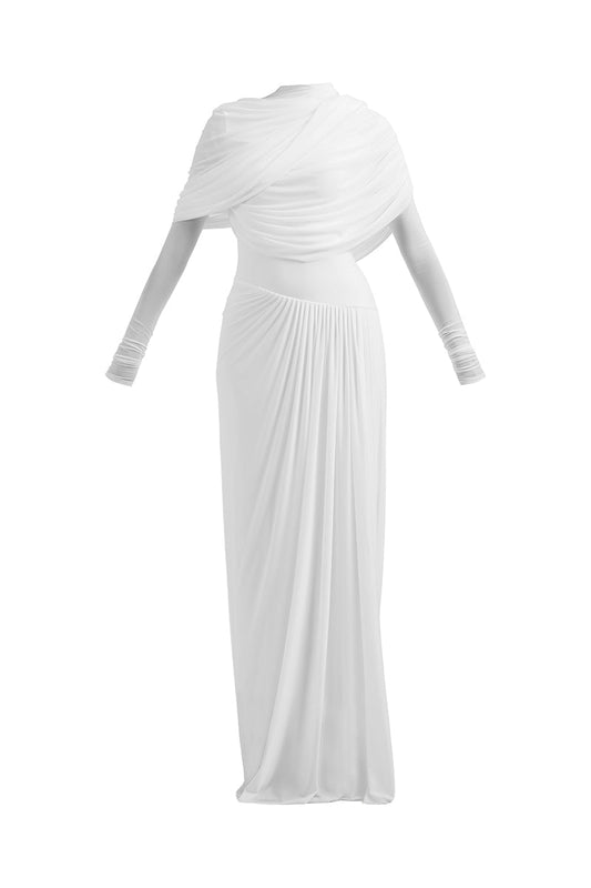 VALERIA WHITE DRAPED GOWN