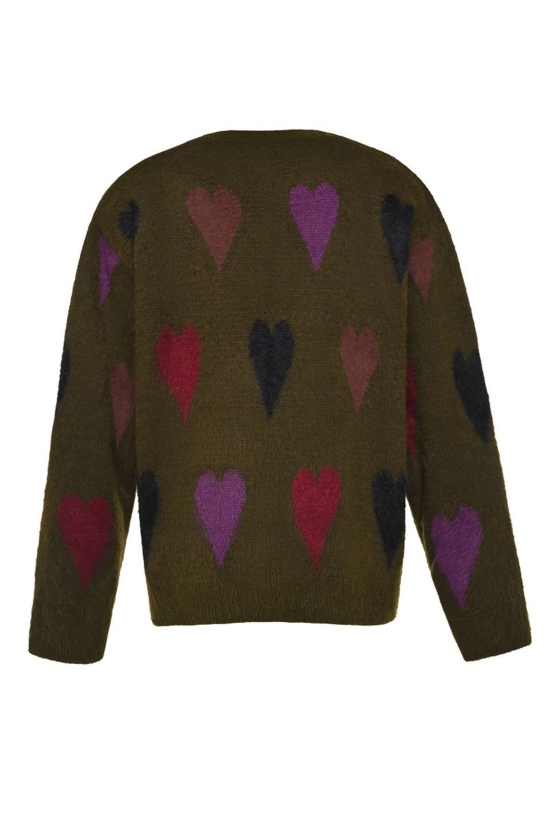 HEART SWEATER IN GREEN MULTI