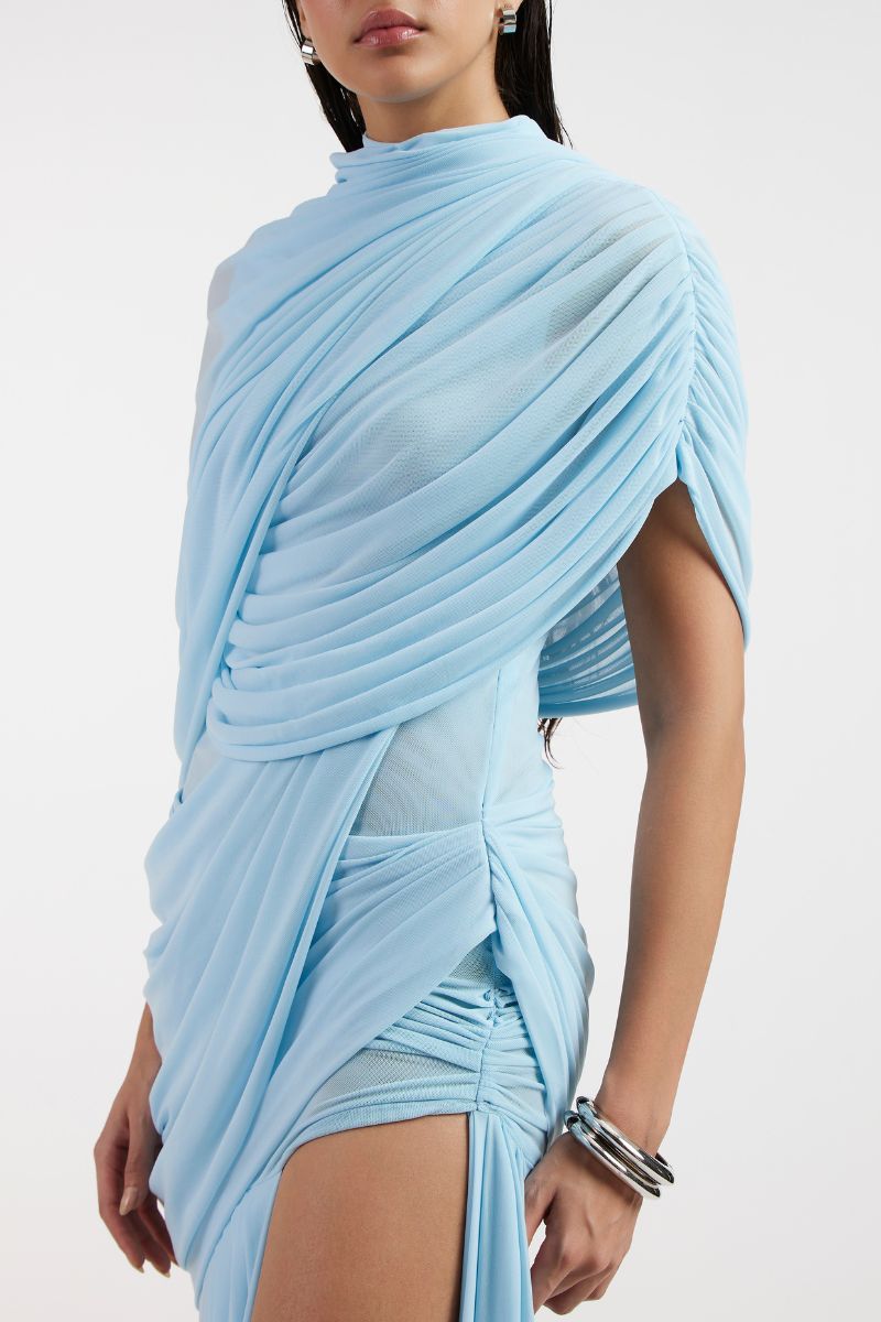 JOVANA DRAPED BLUE MAXI DRESS