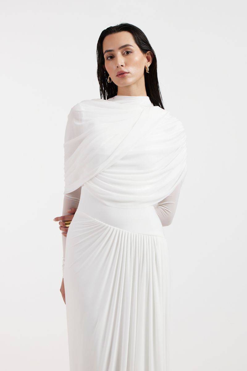 VALERIA WHITE DRAPED GOWN