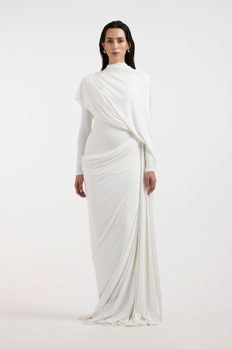NADIA WHITE DRAPED GOWN