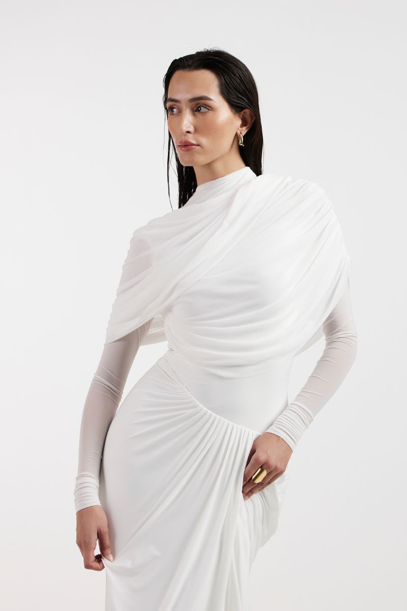 VALERIA WHITE DRAPED GOWN