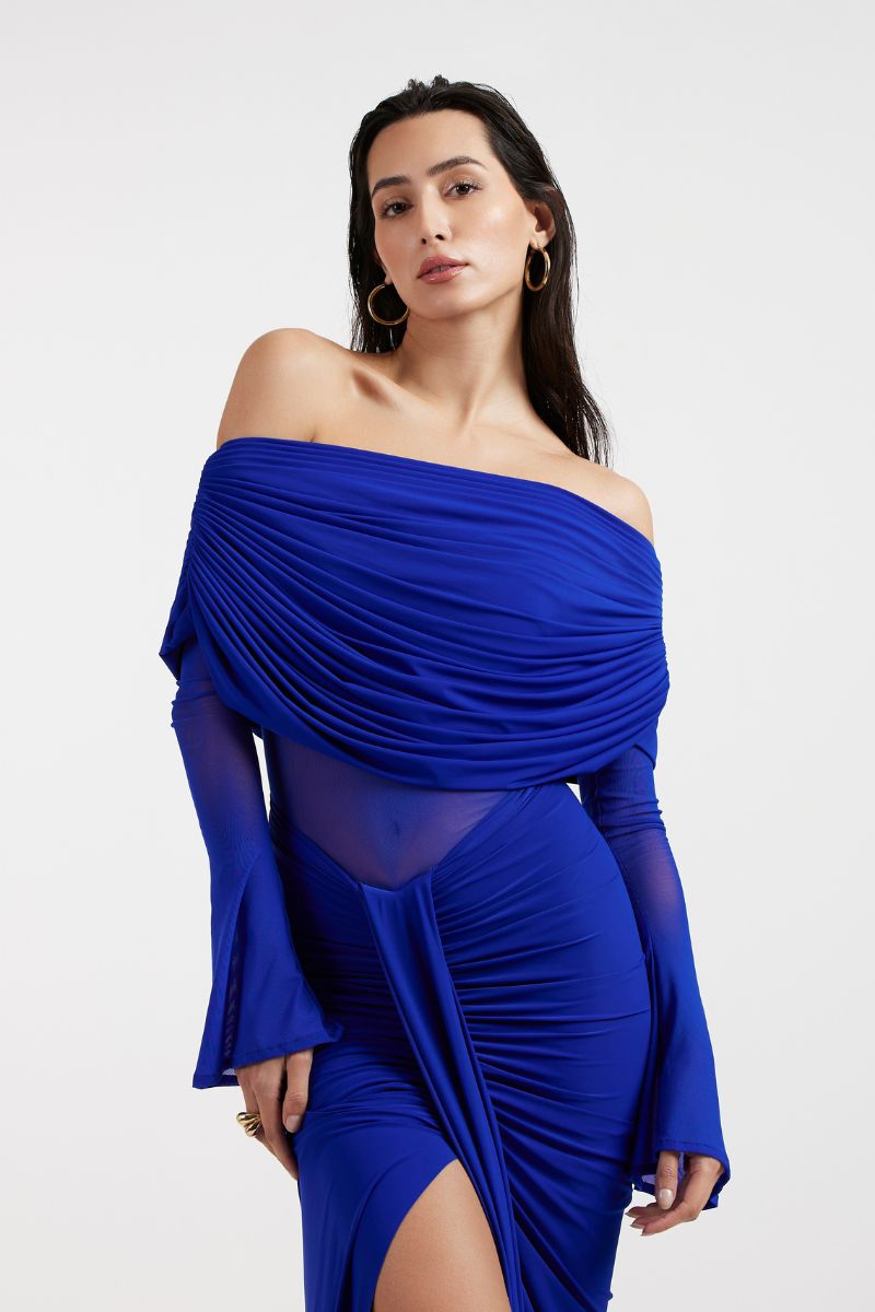 THALIA OFF SHOULDER COBALT DRESS