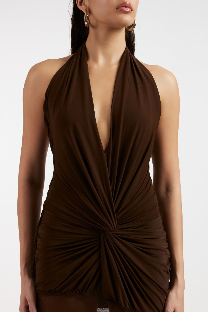 TESS DRAPED BROWN MAXI DRESS