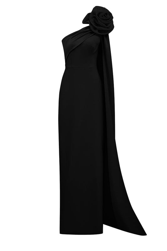 CREPE AND SILK TAFFETA DRESS IN BLACK