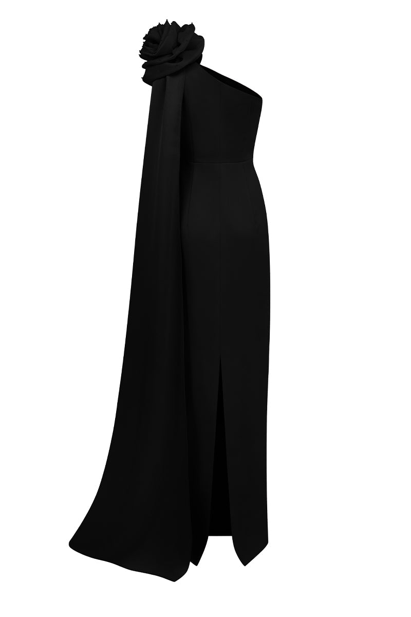 CREPE AND SILK TAFFETA DRESS IN BLACK