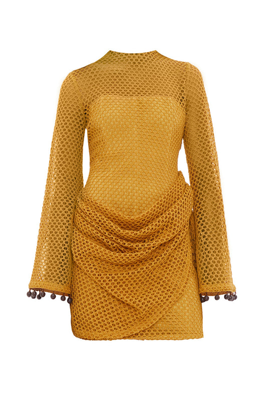 EGU CROCHET DRESS IN MUSTARD