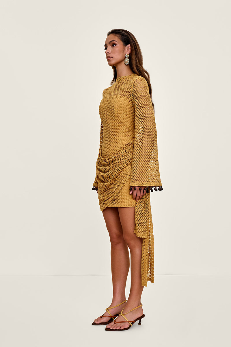 EGU CROCHET DRESS IN MUSTARD