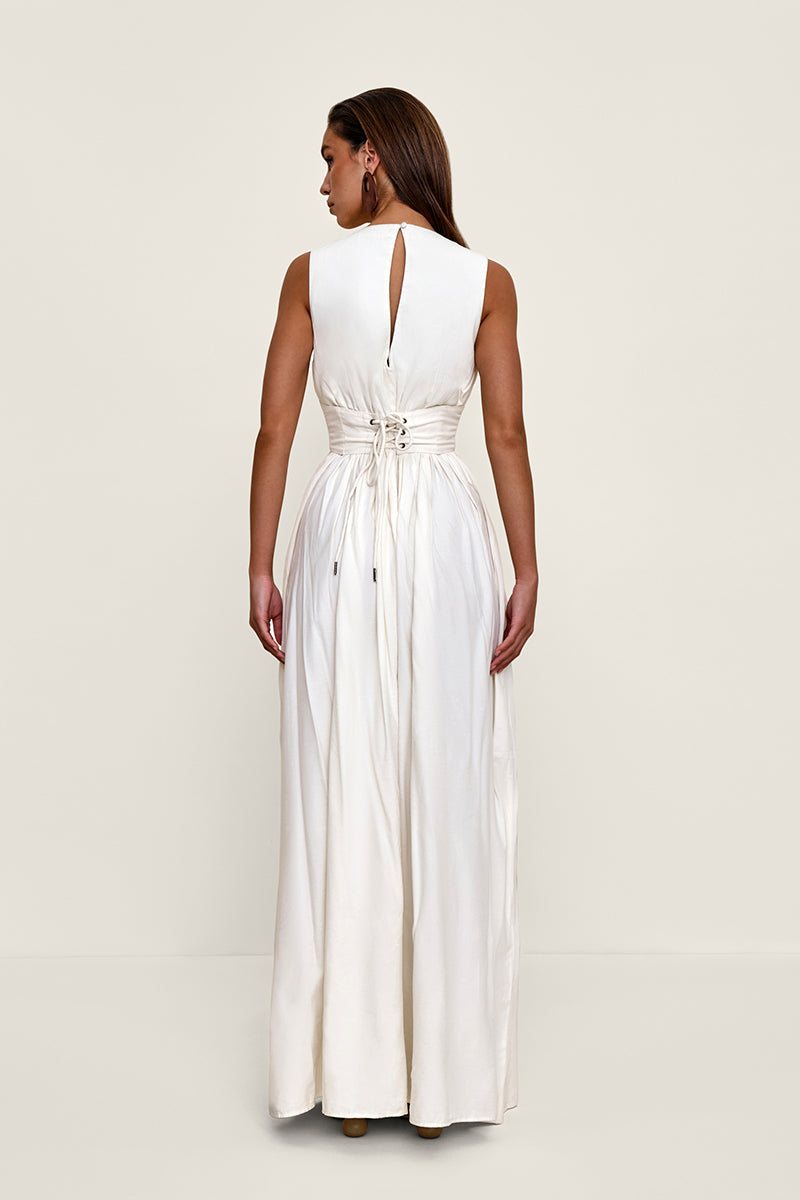 REXI COTTON MAXI DRESS IN LIMESTONE