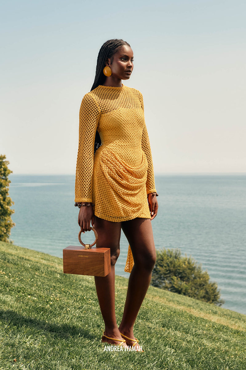 EGU CROCHET DRESS IN MUSTARD