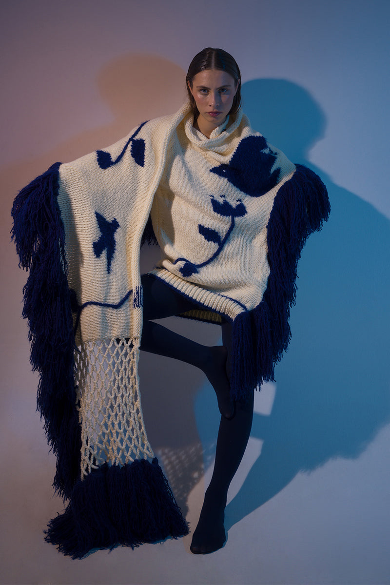 OVERSIZED SCARFED HAND KNIT CARDIGAN