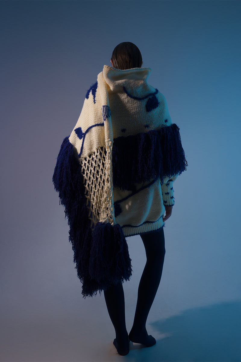 OVERSIZED SCARFED HAND KNIT CARDIGAN