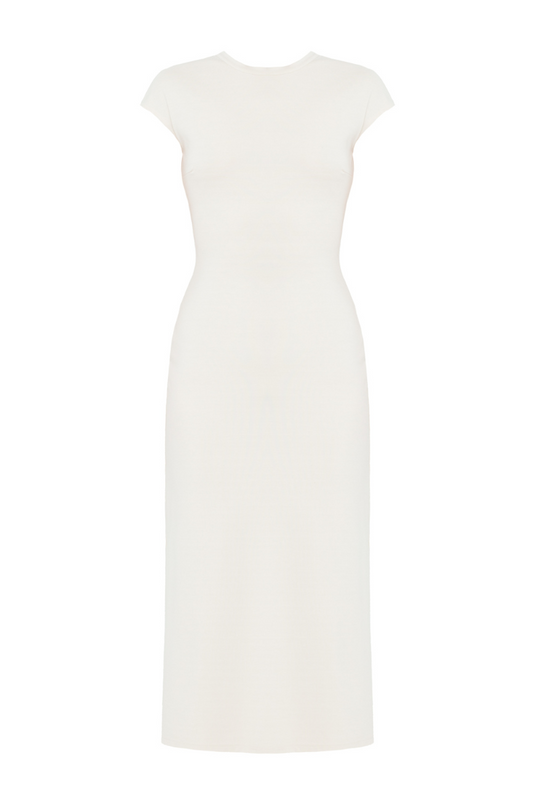 ASTER OFF-WHITE JERSEY MIDI DRESS WITH CAP SLEEVES