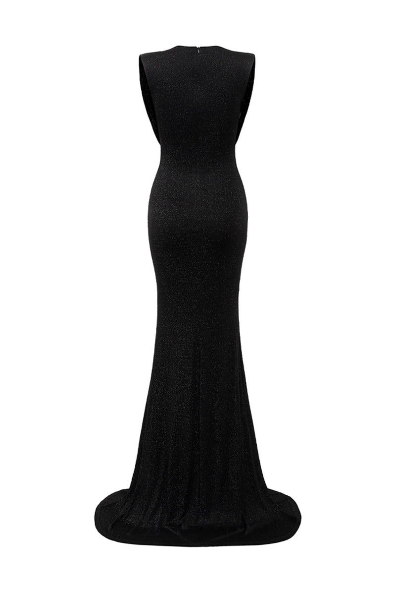 V-NECK SLEEVELESS MAXI DRESS IN BLACK