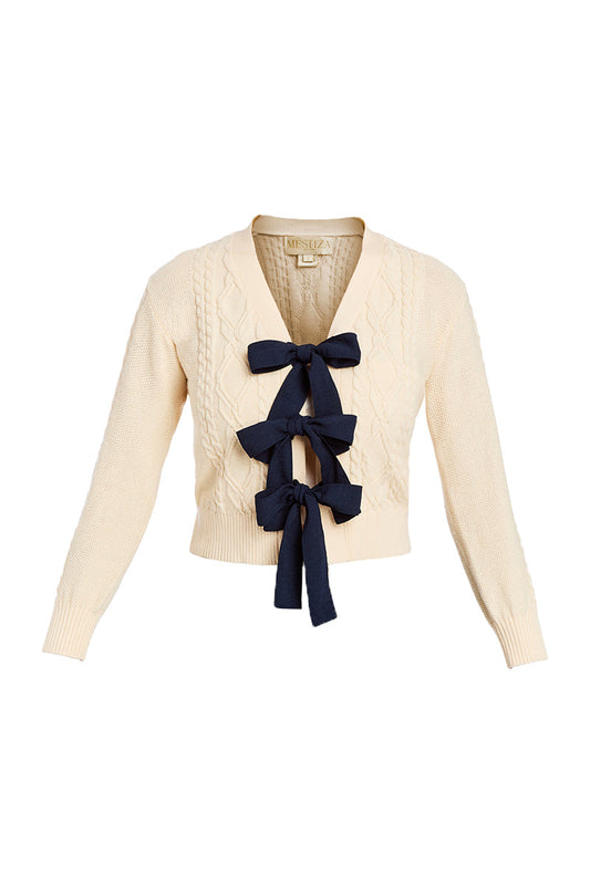 BRIGITTA BOW CARDIGAN IN IVORY