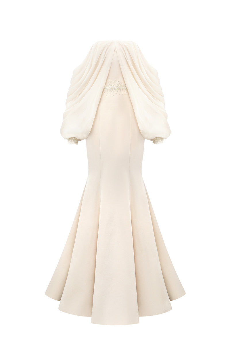 SILK TAFFETA AND CHIFFON DRESS IN GOLD