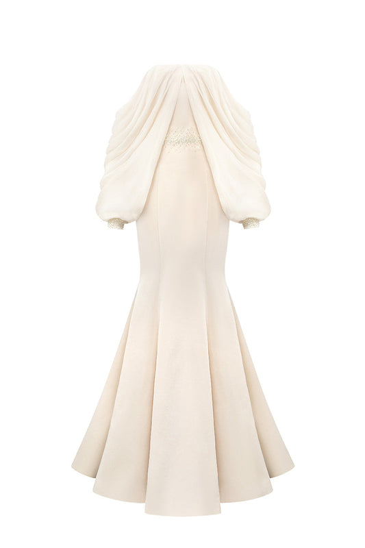 SILK TAFFETA AND CHIFFON DRESS IN GOLD