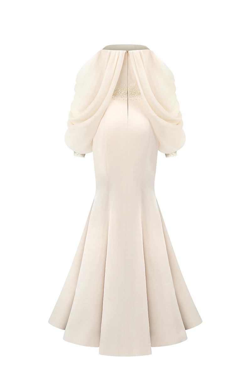 SILK TAFFETA AND CHIFFON DRESS IN GOLD