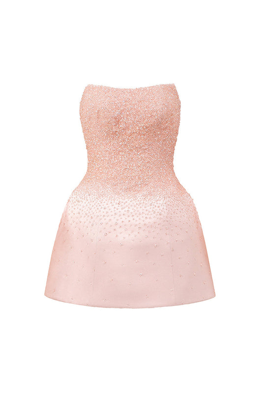 BUSTIER BEADED MINI DRESS IN LIGHT PINK
