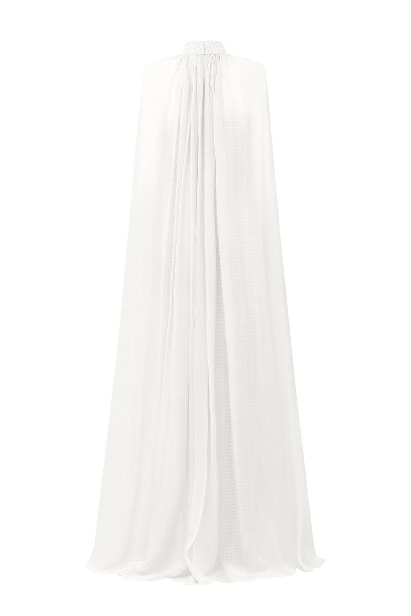 PEARL SQUARE MESH LACE AND CHIFFON DRESS IN SILVER