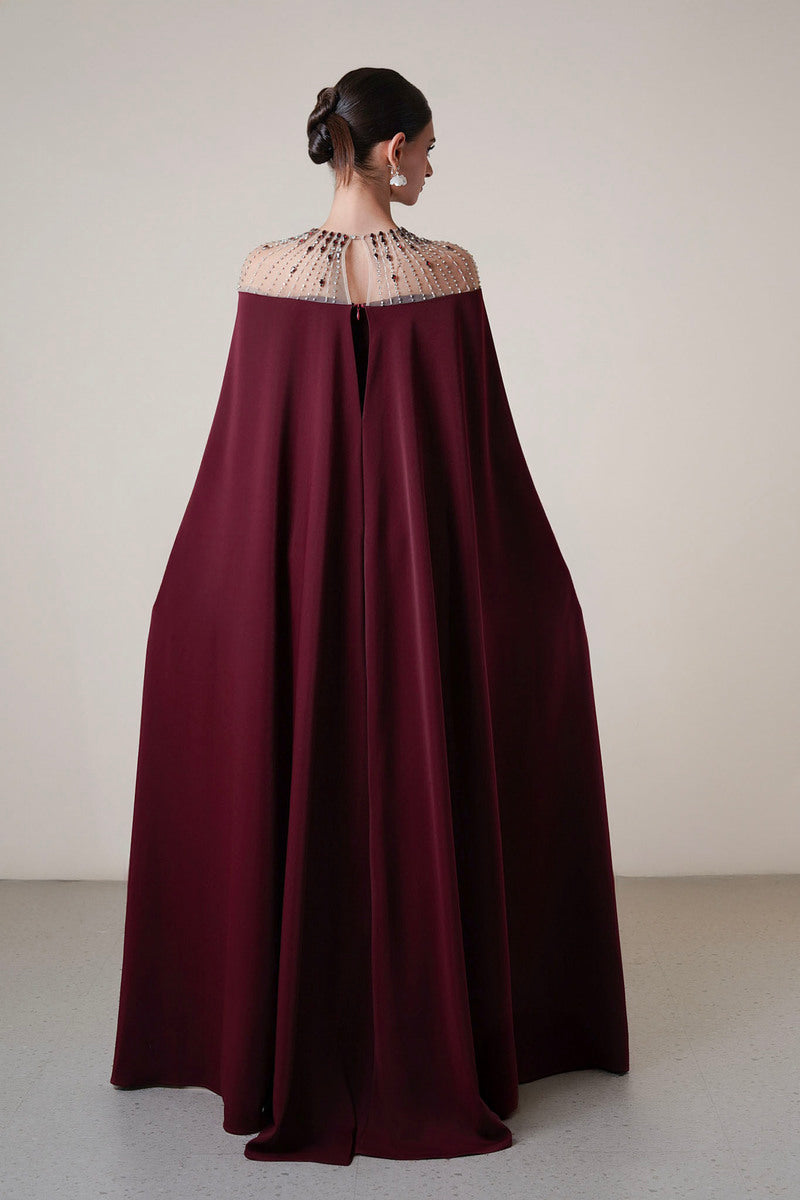 LONG SLEEVE GOWN IN BURGUNDY