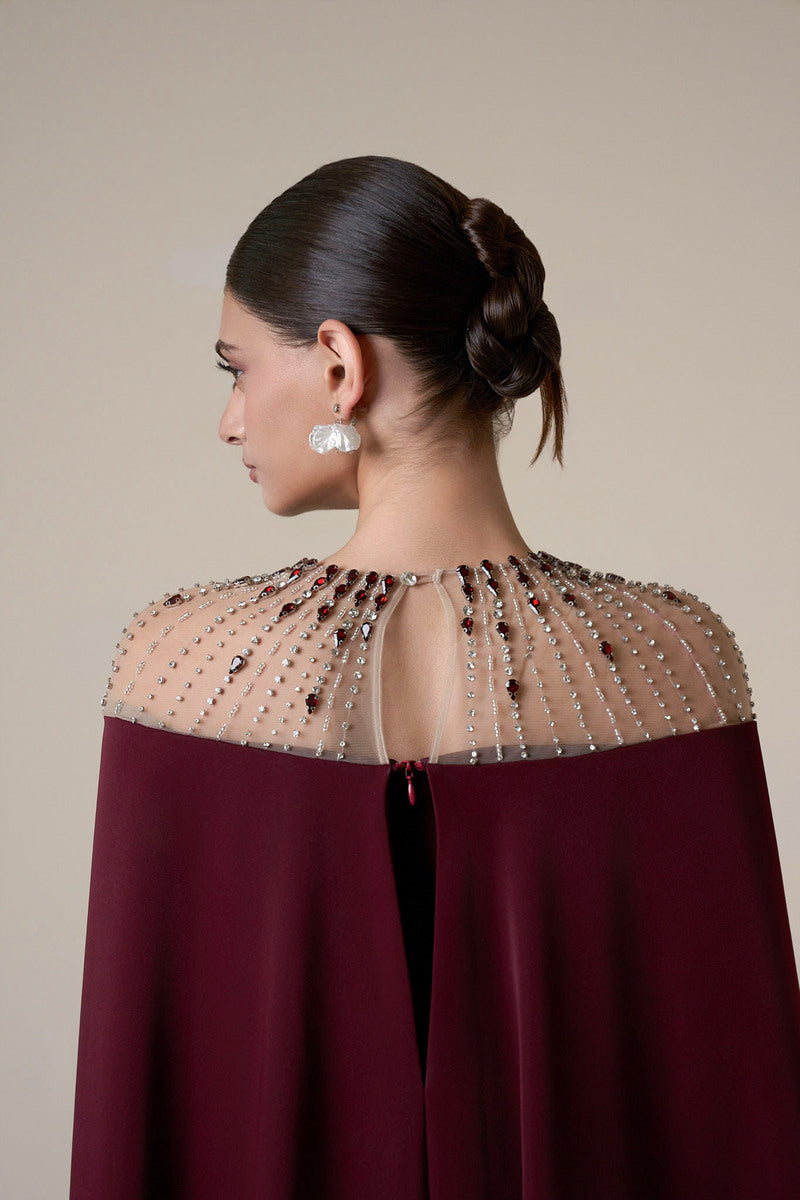 LONG SLEEVE GOWN IN BURGUNDY