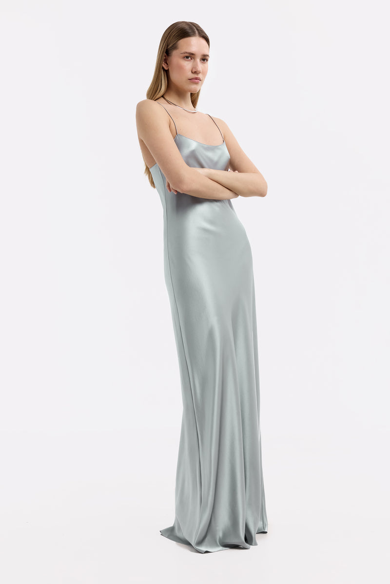 CAROLYN MOONSTONE SCOOP-NECK SILK SATIN MAXI DRESS