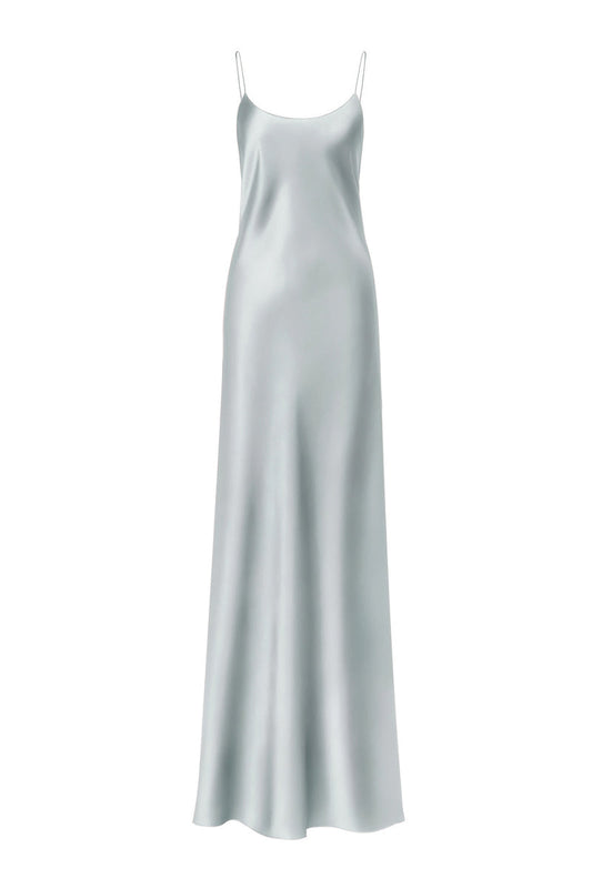 CAROLYN MOONSTONE SCOOP-NECK SILK SATIN MAXI DRESS