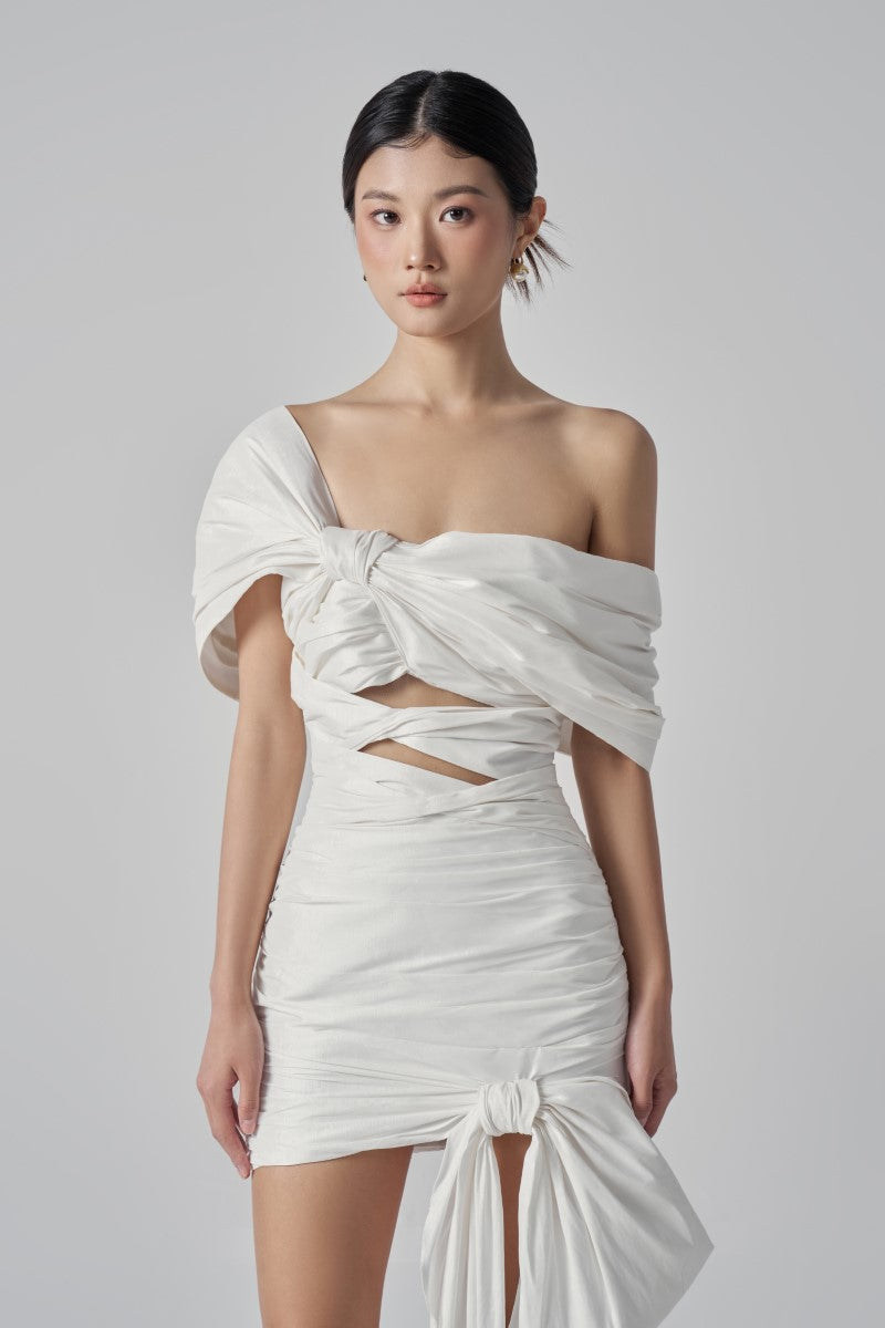 KENDALL TAFFETA CUT OUT DRESS IN WHITE