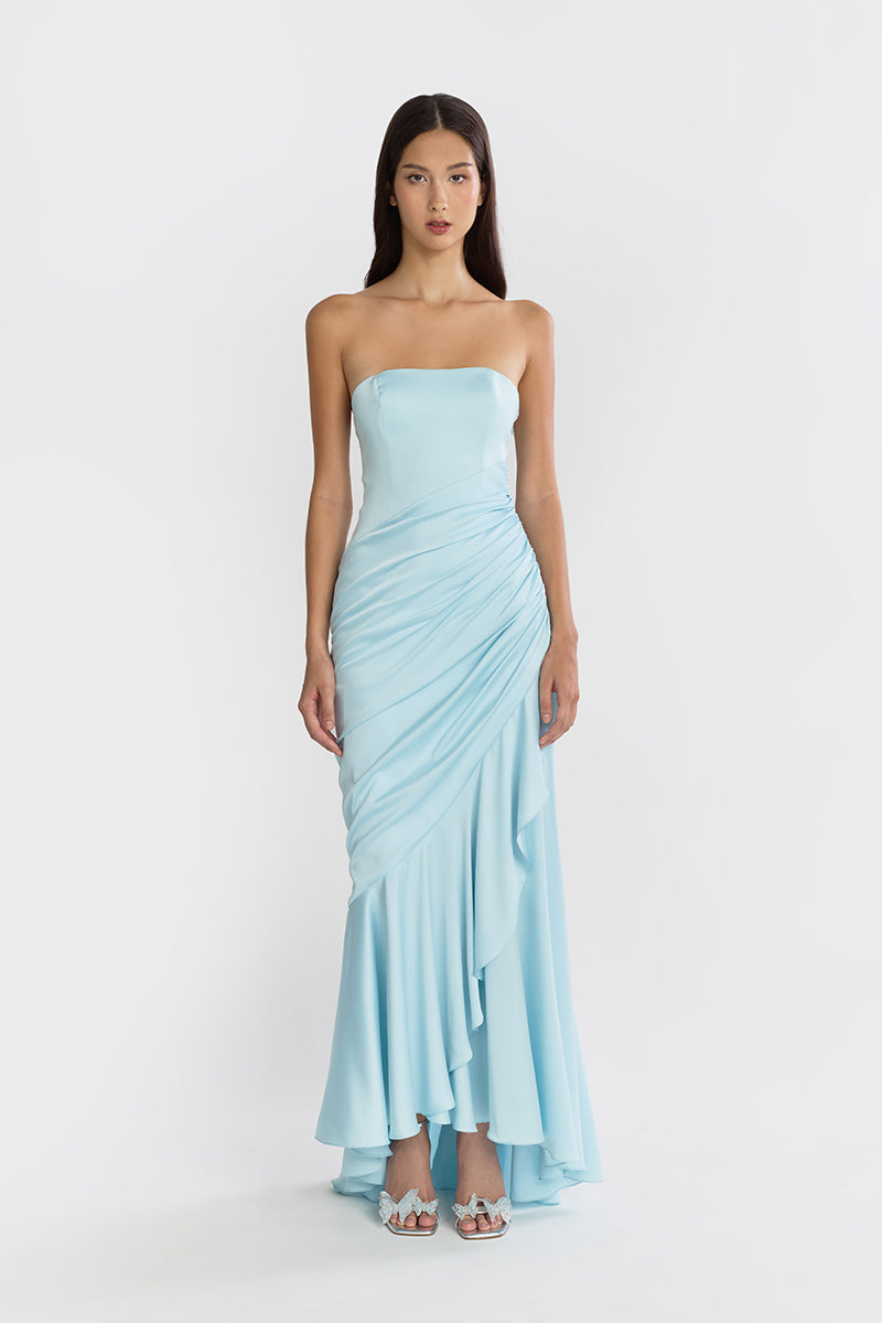 CORSET DRAPED DRESS IN BLUE