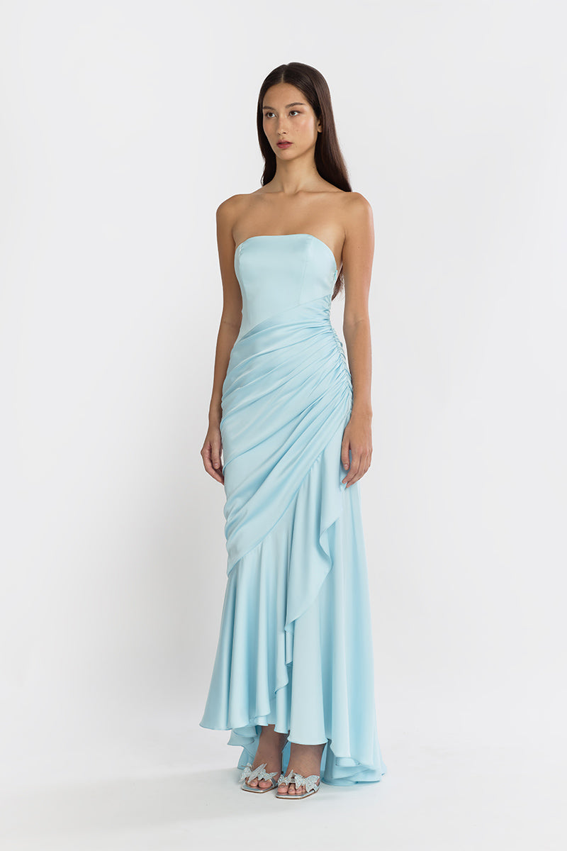 CORSET DRAPED DRESS IN BLUE