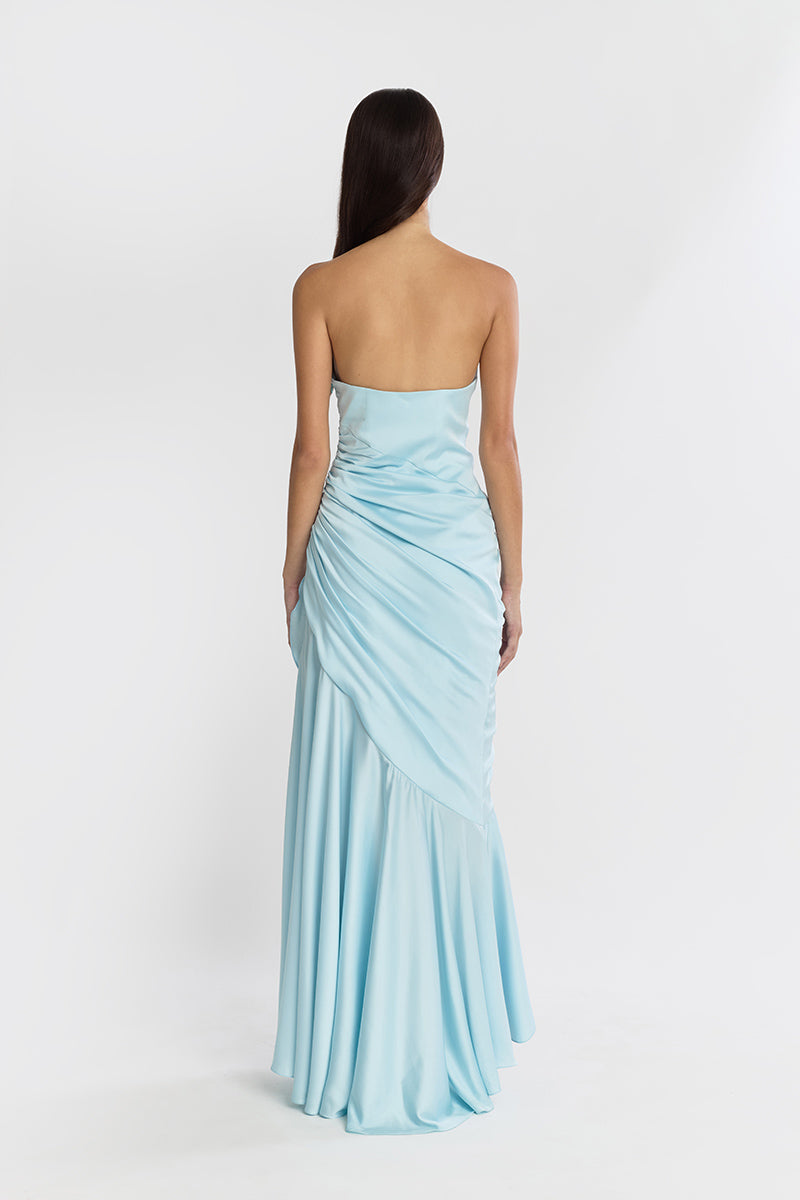 CORSET DRAPED DRESS IN BLUE