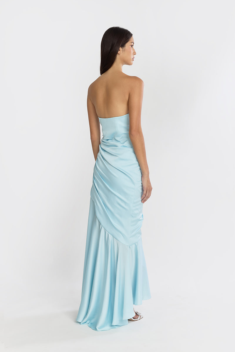 CORSET DRAPED DRESS IN BLUE