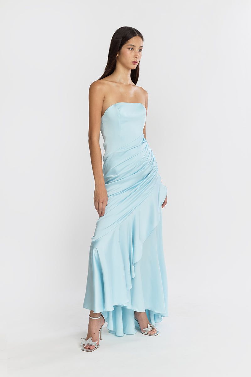 CORSET DRAPED DRESS IN BLUE