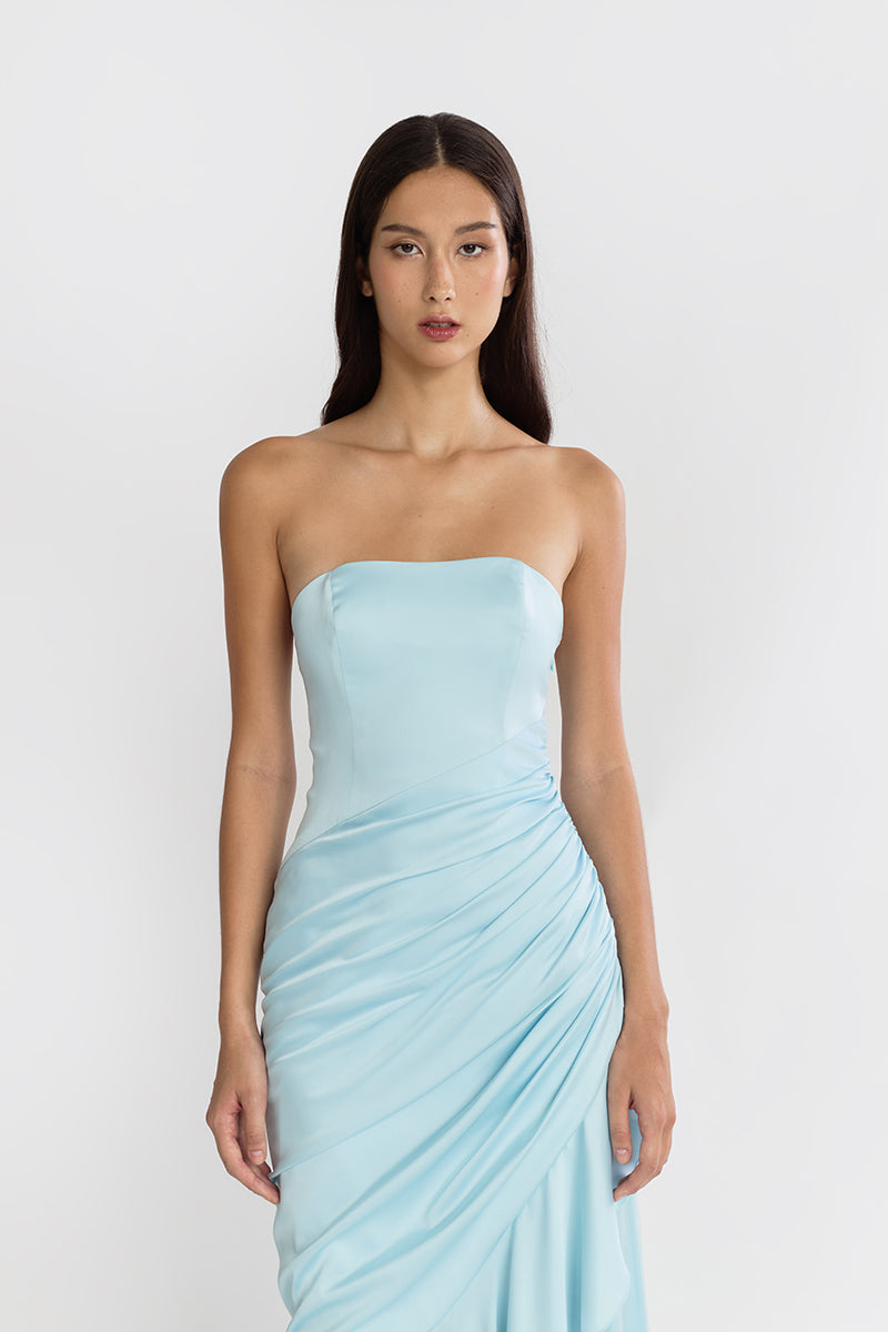 CORSET DRAPED DRESS IN BLUE