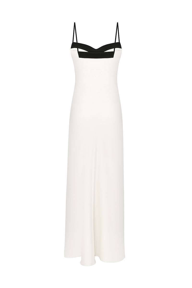 CREAM SILK MIDI DRESS WITH BLACK DETAIL