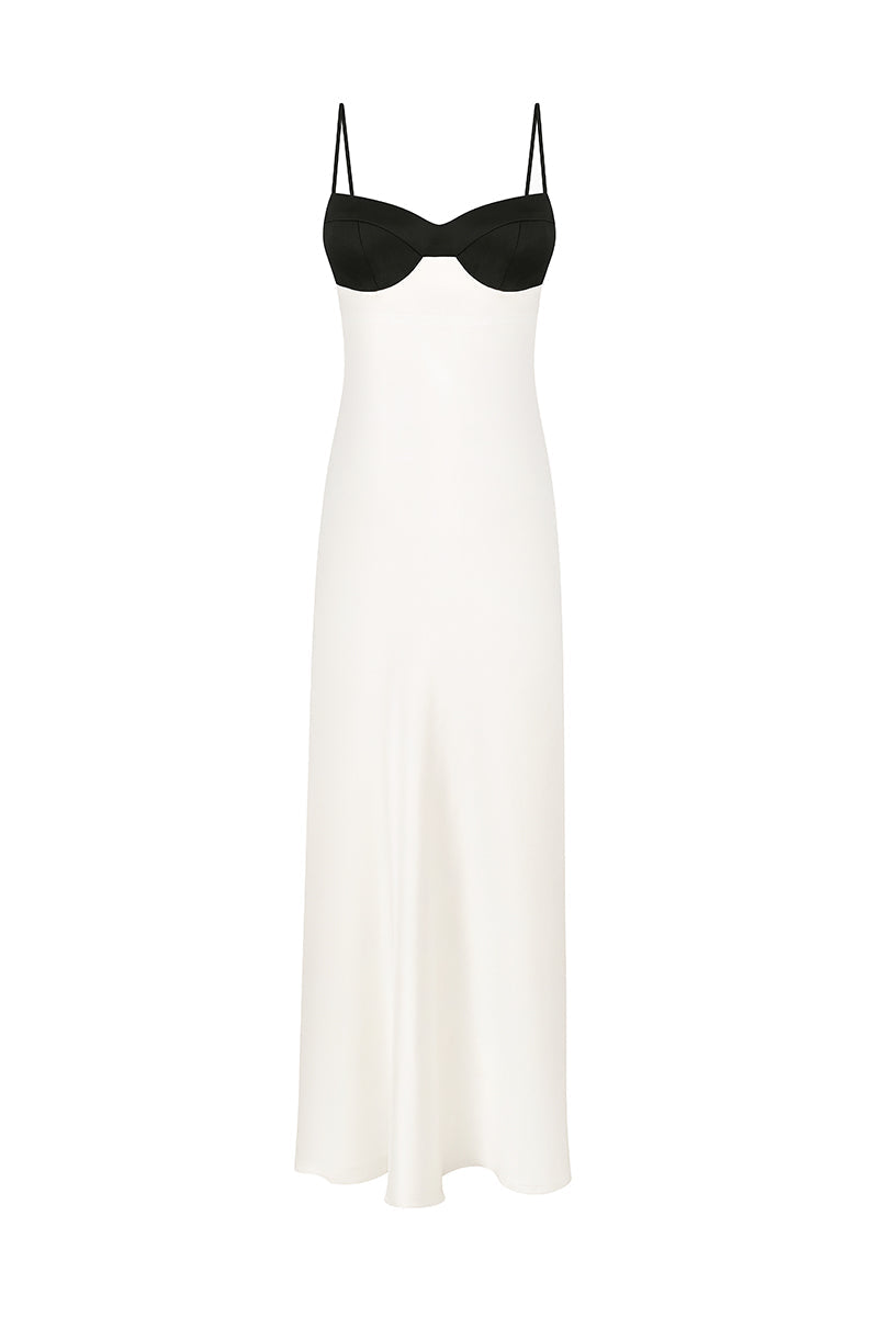 CREAM SILK MIDI DRESS WITH BLACK DETAIL
