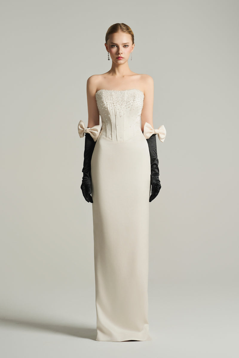 BUSTIER COLUMN GOWN IN IVORY