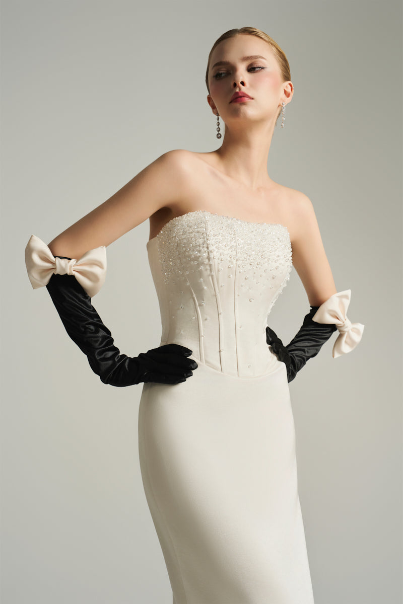 BUSTIER COLUMN GOWN IN IVORY