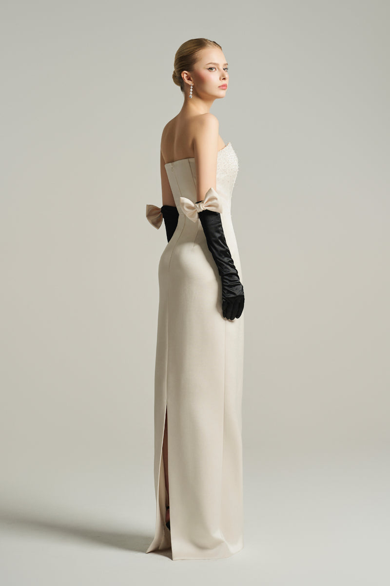 BUSTIER COLUMN GOWN IN IVORY