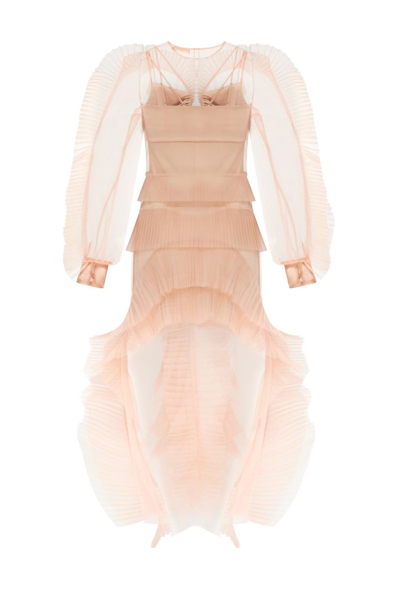 NEUTRAL STRAIGHT CUT-SHEER MAXI DRESS