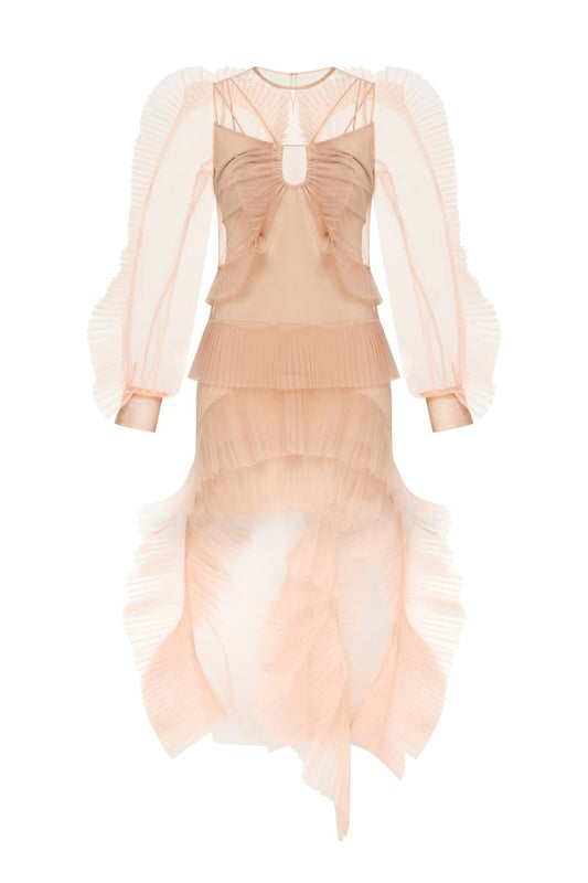 NEUTRAL STRAIGHT CUT-SHEER MAXI DRESS