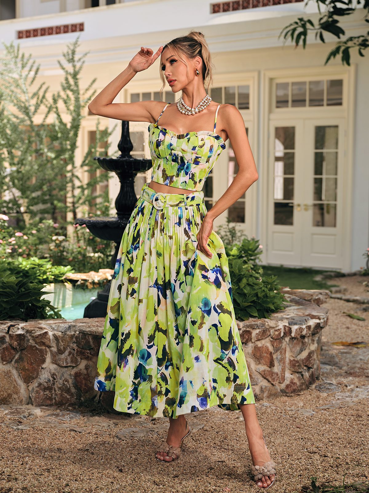 Daeltox Printed Pleated Skirt Set