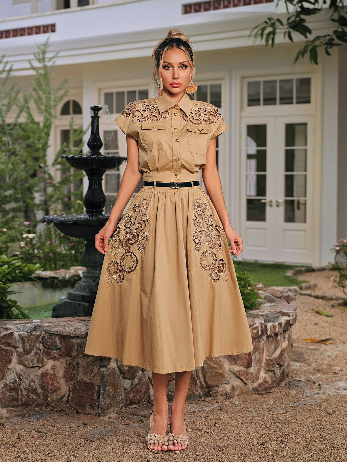 Daldrek Folded Collar Embroidered Skirt Set