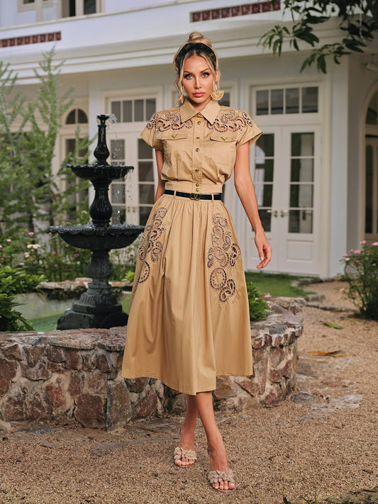 Daldrek Folded Collar Embroidered Skirt Set